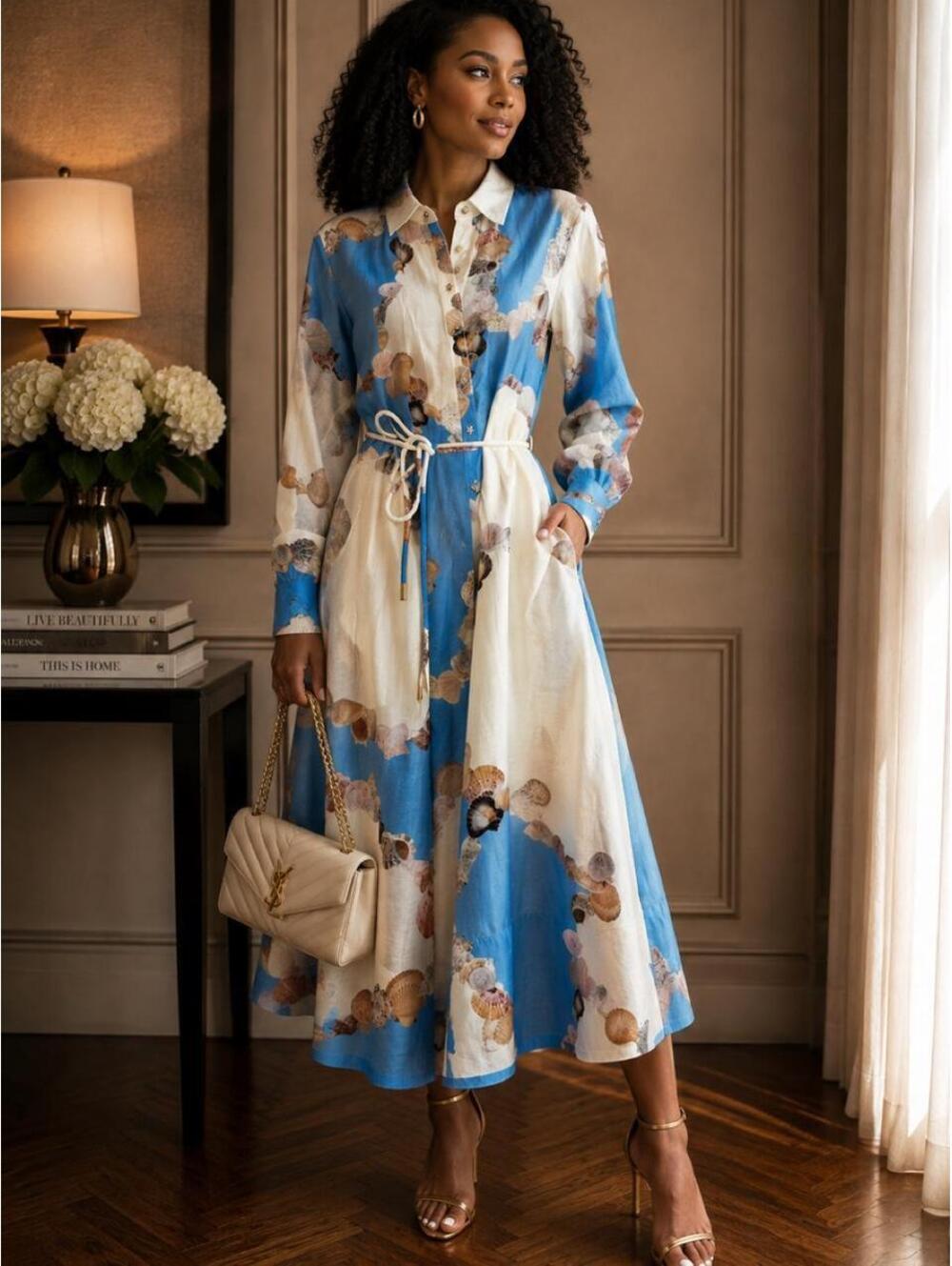 Caroline Costas Shell Print Dress